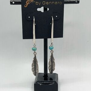 Silver Turquoise Feather G by Gennaro Earrings